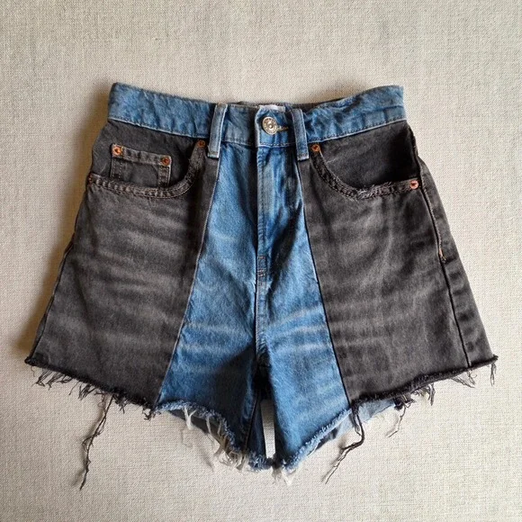 BDG Urban Outfitters Distressed Colorblock Denim Shorts Size 26  Organic Cotton - Picture 12 of 12